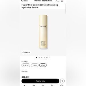MAC Hyper Real Serumizer skin balancing hydrating serum 1.7OZ